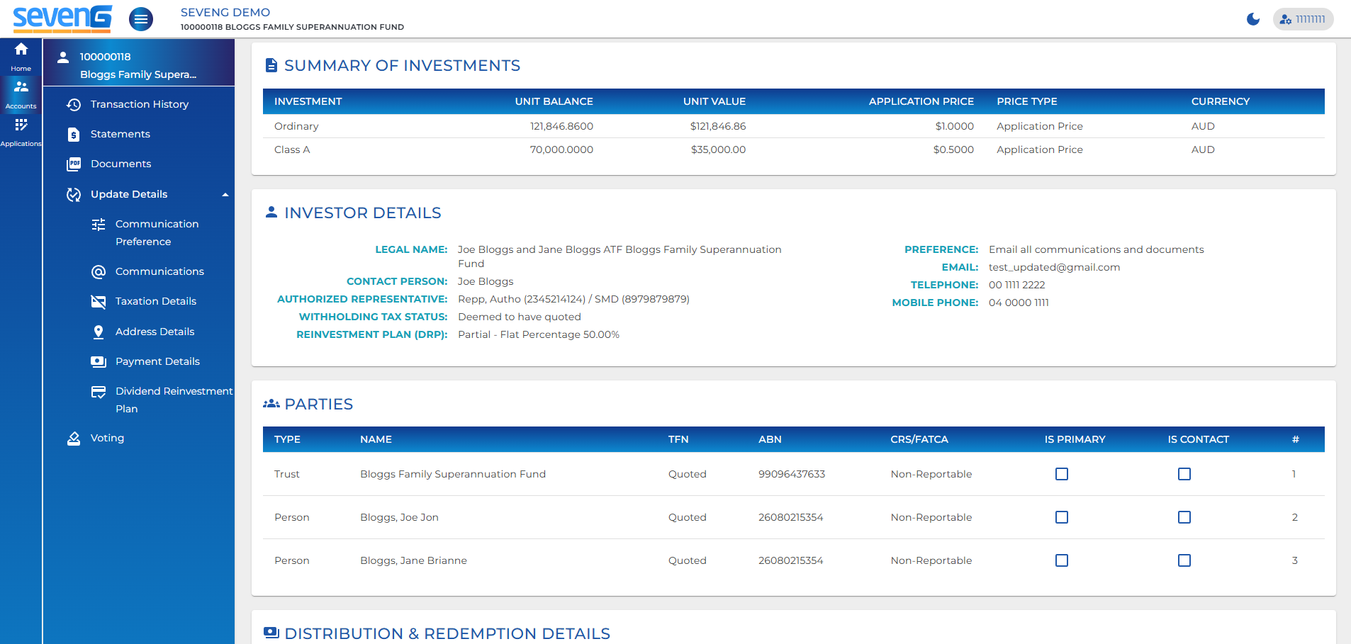 Investor Portal Interface